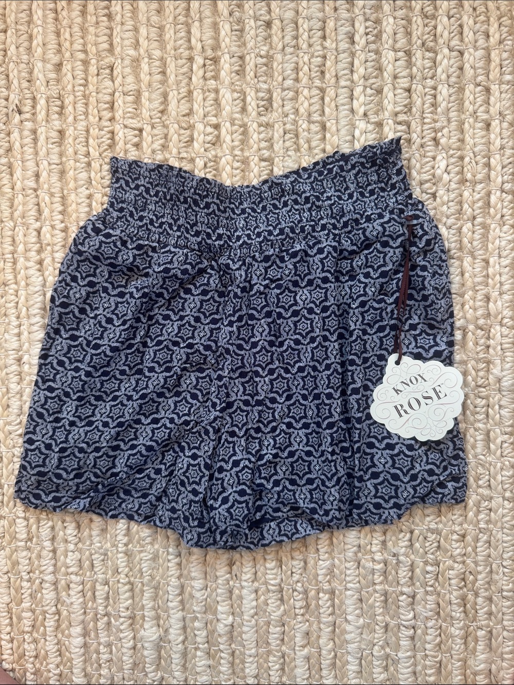Knox Rose Navy and White Patterned Smocked Shorts